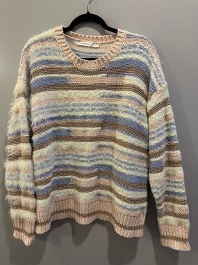 Altard State Textured Colorful Striped Sweater Size L Blush Pink Multi